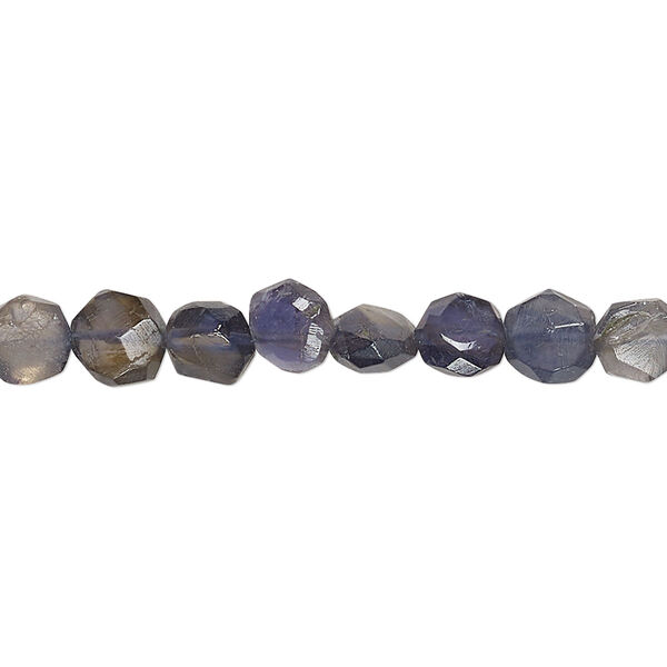 Bead, iolite (dyed), 5-7mm hand-cut faceted puffed flat round, C grade, Mohs hardness 7 to 7-1/2. Sold per 14-inch strand, approximately 60 beads. image number 0