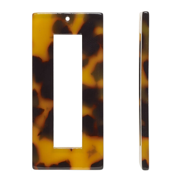 Focal, resin, translucent tortoise, 49.5x22.5mm open rectangle. Sold per pkg of 4. image number 0