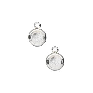 Drop, sterling silver, 8mm solid back round with 6mm round bezel cup setting. Sold per pkg of 2.
