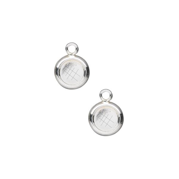 Drop, sterling silver, 8mm solid back round with 6mm round bezel cup setting. Sold per pkg of 2. image number 0