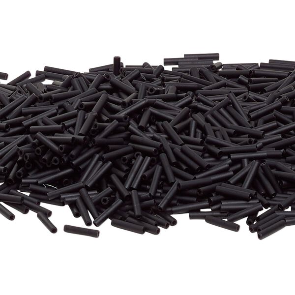 Bead, Miyuki, bugle bead, glass, pkg/250 g, 9x1.9mm center-drilled, frosted opaque black, (RBU-0401F). image number 0