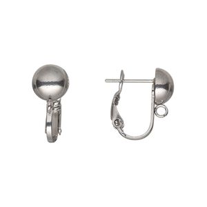 Earring 1pkg2, 16mm hinged earstud / 8mm half-ball / open loop, 21 gauge stainless steel 1 pair