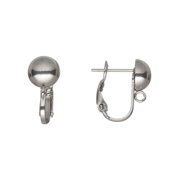 Earring 1pkg2, 16mm hinged earstud / 8mm half-ball / open loop, 21 gauge stainless steel 1 pair image number 0