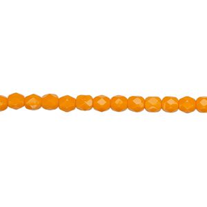 Bead, Czech fire-polished glass, opaque orange, 4mm faceted round. Sold per 15-1/2" to 16" strand, approximately 100 beads.