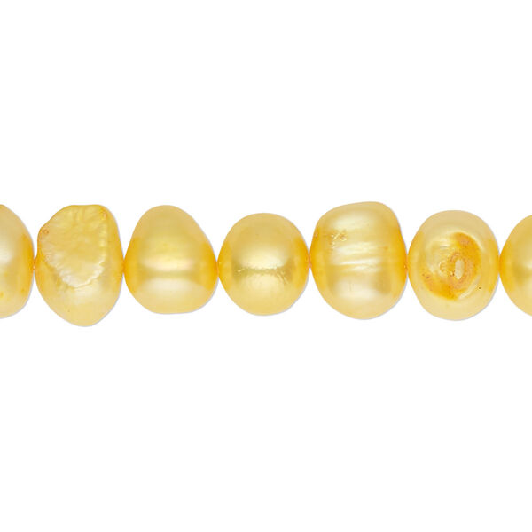 Pearl, cultured freshwater (dyed), mango, 7-8mm flat-sided potato, D grade, Mohs hardness 2-1/2 to 4. Sold per 15-inch strand. image number 0