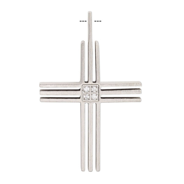Focal, glass rhinestone and stainless steel, clear, 40x26mm cross with lines. Sold individually. image number 0