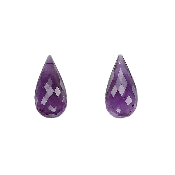 Bead, amethyst (natural), dark, 16x8mm hand-cut top-drilled faceted briolette, B grade, Mohs hardness 7. Sold per pkg of 2. image number 0