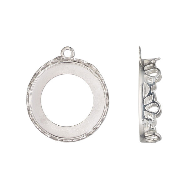 Drop, sterling silver, 19mm round with petal edge and open back with 18mm round cabochon bezel setting. Sold individually. image number 0