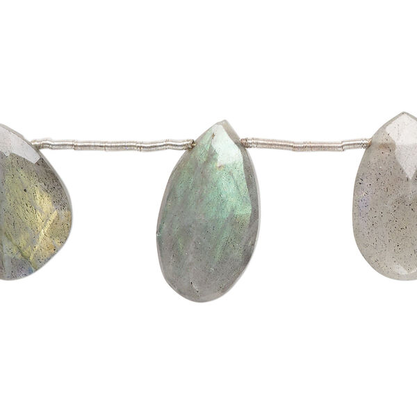 Labradorite 1pkg9, hand-cut top-drilled faceted puffed teardrop bead natural 17x10mm-21x14mm image number 0
