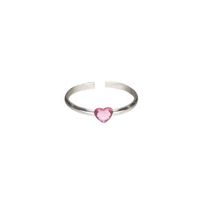 Toe ring 1pkg1, Create Compliments&reg;, sterling silver and crystal, rose, 3.5mm heart, adjustable.