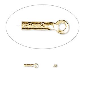 Cord end, crimp, gold-plated brass, 4x1mm tube. Sold per pkg of 100.
