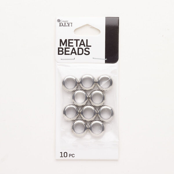 Bead, brass, pkg/10, antique silver finish, 12x5mm large-hole rondelle. image number 0