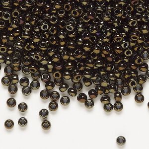Seed bead, Miyuki, glass, pkg/50g, #8 rocaille, opaque metallic iris brown (RR-458).