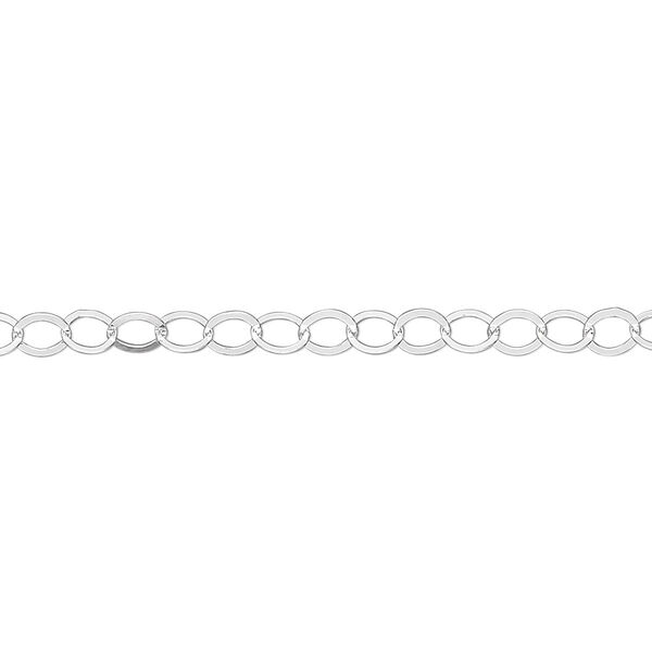 Chain, sterling silver, 3.7mm flat round cable. Sold per pkg of 5 feet. image number 0