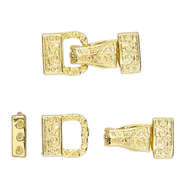Clasp, 3-strand magnetic fold-over, gold-finished "pewter" (zinc-based alloy), 23x10mm single-sided with fancy design. Sold individually. image number 0