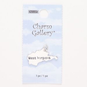 Charm, steel and enamel, pkg/1, silver finish and black, 27x18mm with "West Virginia."