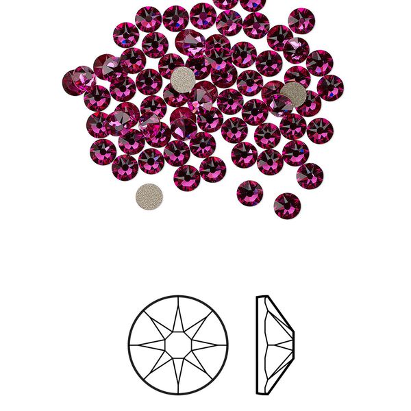 Flat back 144pk fuchsia foil back, Crystal Passions® 3-3.2mm rose round SS12 2088 image number 0