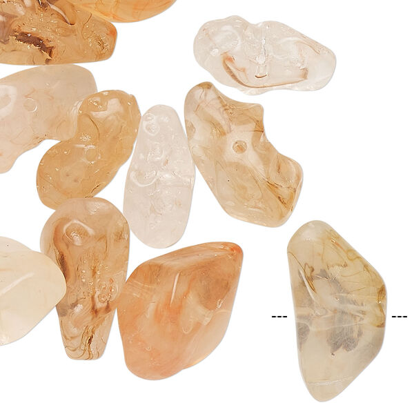 Bead mix, vintage German acrylic, marbled light peach and clear, small to medium nugget. Sold per 1-ounce pkg, approximately 45 beads. image number 1
