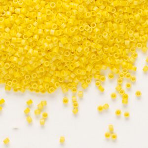 Seed bead, Delica®, glass, pkg/250g, #11 round, opaque matte rainbow canary (DB-1592).