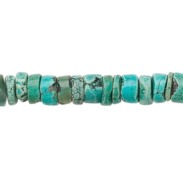 Bead, turquoise (dyed / stabilized), blue, 7x3mm-9x6mm heishi, C grade, Mohs hardness 5 to 6. Sold per 15" to 16" strand. image number 0