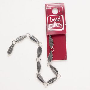 Link, antique silver-finished "pewter" (zinc-based alloy), 18x7mm double-sided feather with 5.5mm jump ring. Sold per pkg of 10.