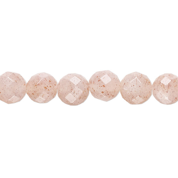 Bead, pink flake moonstone (natural), 8mm faceted round, B grade, Mohs hardness 6 to 6-1/2. Sold per 8-inch strand, approximately 25 beads. image number 0
