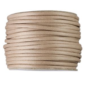 Cord, waxed cotton, tan, 3mm round. Sold per 25-yard pkg.