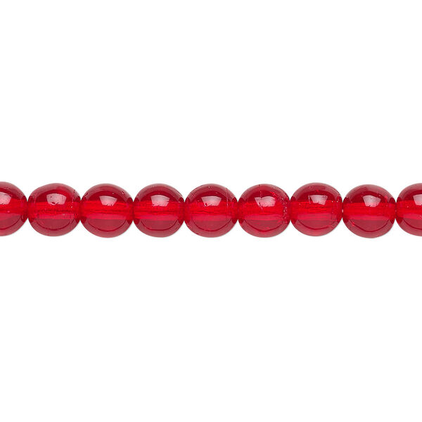 Bead, Czech glass druk, transparent ruby red, 6mm round. Sold per 15-1/2" to 16" strand. image number 0
