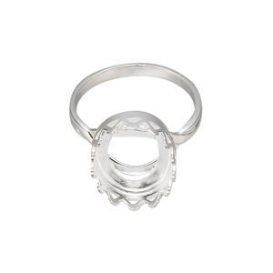 Ring, sterling silver, 17x13.5mm wide with 16x12mm oval cabochon bezel setting, size 9. Sold individually.