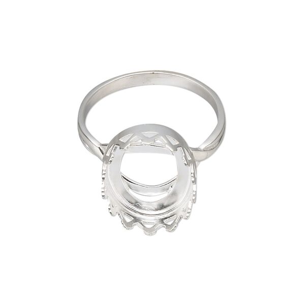 Ring, sterling silver, 17x13.5mm wide with 16x12mm oval cabochon bezel setting, size 9. Sold individually. image number 0