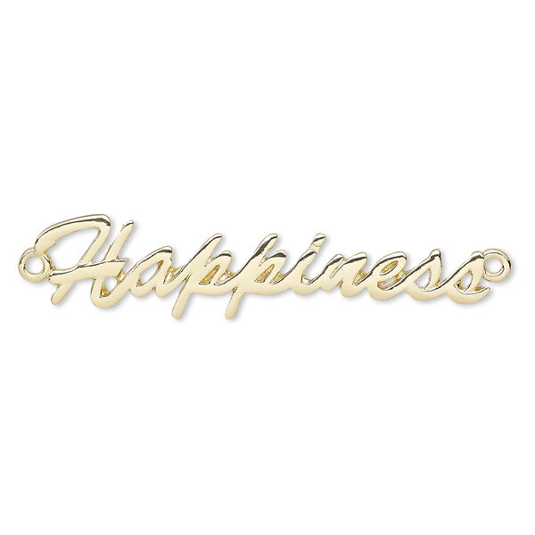 Focal, gold-finished "pewter" (zinc-based alloy), 55x12mm single-sided "Happiness." Sold individually. image number 0