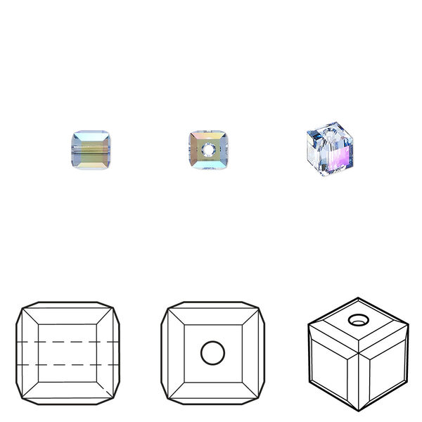 Bead 288pk light sapphire shimmer, Swarovski® 4mm cube 5601 image number 0