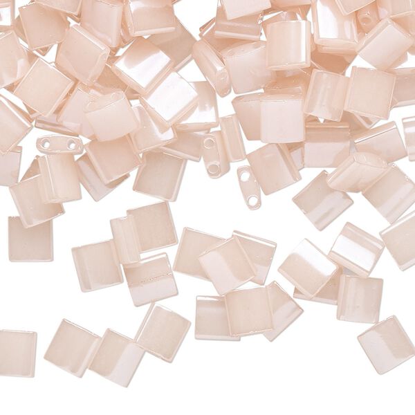 Seed bead, TILA®, glass, pkg/10g, 5mm full tila square, opaque ceylon pale pink, (TL-519). image number 0