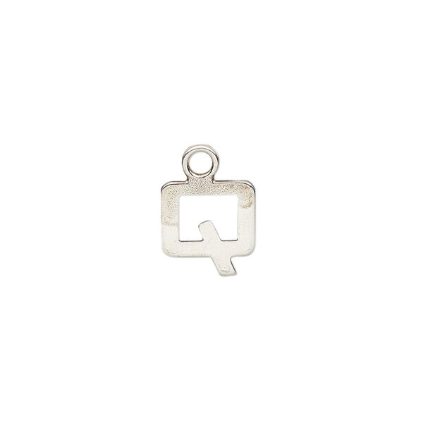 Charm, sterling silver, 10x9mm single-sided modern square alphabet letter Q. Sold individually. image number 0
