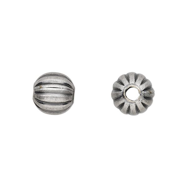 Bead, antique silver-plated brass, 10mm corrugated round. Sold per pkg of 10. image number 0