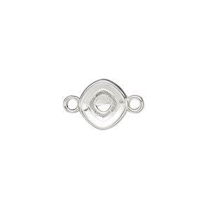Link, Almost Instant Jewelry®, silver-finished "pewter" (zinc-based alloy), 10.5mm diamond with 8mm faceted cushion setting. Sold per pkg of 2.