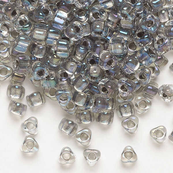 Seed bead, Miyuki, glass, transparent clear color-lined steel, (TR1139), #5 triangle. Sold per 250-gram pkg. image number 0