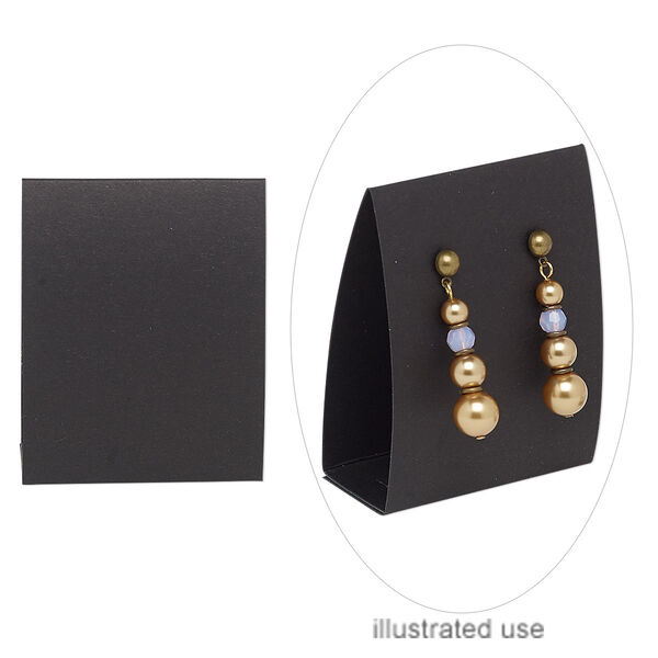 Earring card, adhesive and card stock, black, 3 x 2-1/4 x 1-inch. Sold per pkg of 10. image number 0