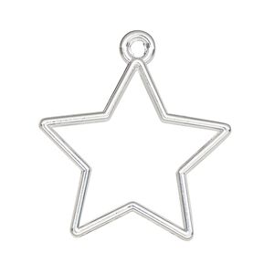 Component, resin frame, silver-finished "pewter" (zinc-based alloy), 31x29mm open star. Sold per pkg of 2.