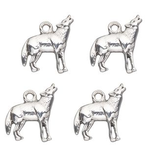 Charm, antique silver-finished "pewter" (zinc-based alloy) , 18x13mm single-sided wolf. Sold per pkg of 4.
