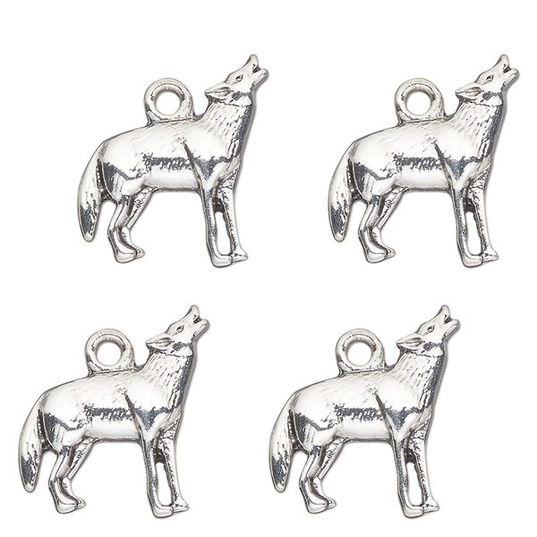 Charm, antique silver-finished "pewter" (zinc-based alloy) , 18x13mm single-sided wolf. Sold per pkg of 4. image number 0