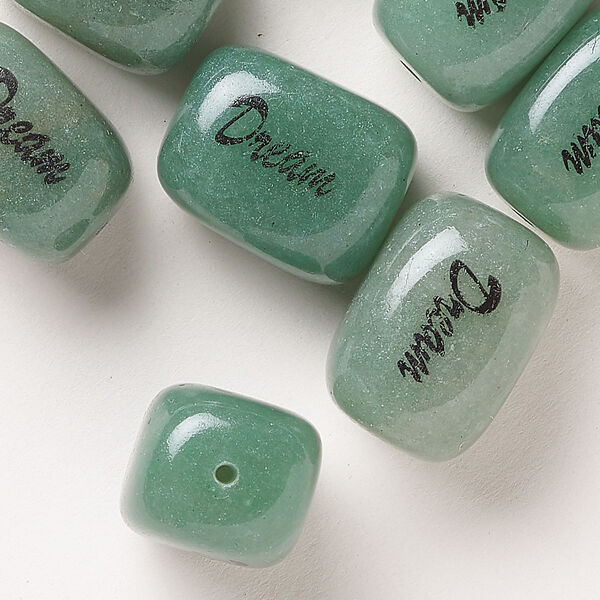 Green aventurine / enamel 1pkg10, puffed rectangle "Dream" bead natural B grade, 17x13mm-18x14mm image number 0