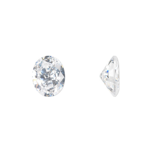 Gem, cubic zirconia, spinel white, 10x8mm faceted oval, Mohs hardness 8-1/2. Sold individually. image number 0