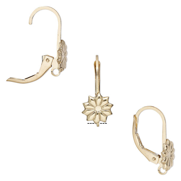 Ear wire, 14Kt gold-filled, 17mm leverback with 8mm sunflower with flat wire and open loop. Sold per pair. image number 0