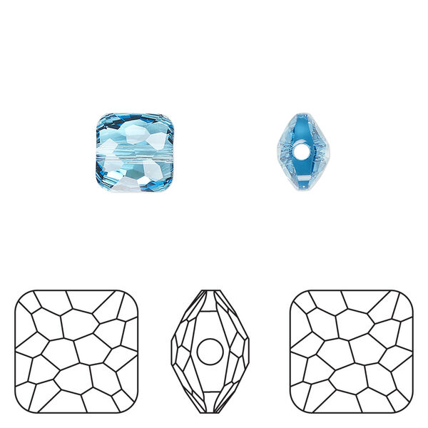 Bead 1pkg4 aquamarine, Crystal Passions® 8mm puffed square 5035 image number 0