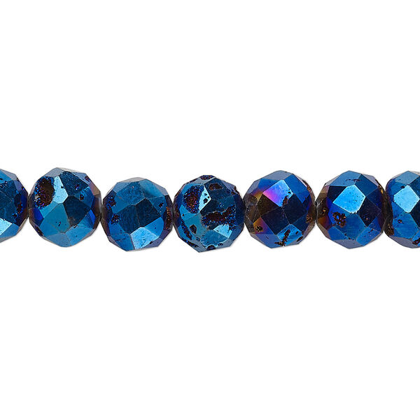 Bead, electroplated druzy agate (coated), blue, 8mm faceted round, B grade, Mohs hardness 6-1/2 to 7. Sold per 8-inch strand, approximately 25 beads. image number 0