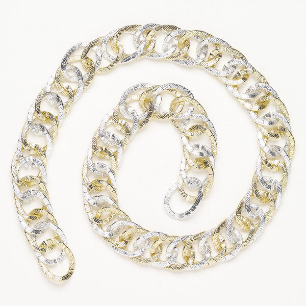 Chain 1pkg1 stainless steel, 16mm textured double curb 18 inch, gold finish / silver finish image number 0