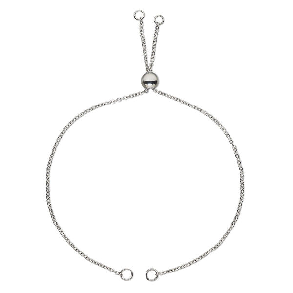 Bracelet component, silicone and stainless steel, clear, 1.5mm cable, 10-1/4 inches with 7mm round adjustable slider bead and 4 open loops. Sold individually. image number 0