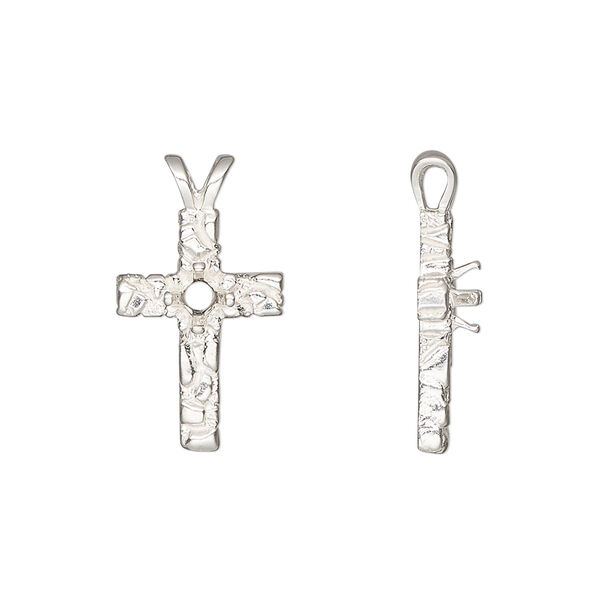 Pendant, Sure-Set™, sterling silver, 21.5x12mm cross with 4mm pre-notched 4-prong round setting. Sold individually. image number 0