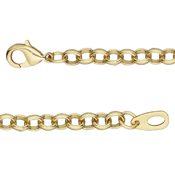 Chain, gold-finished brass, 5mm rolo, 18 inches with lobster claw clasp. Sold individually. image number 0